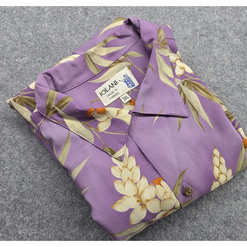 Iolani Mens  3XL Tropical Floral Short Sleeve Hawaiian Shirt Purple Floral USA